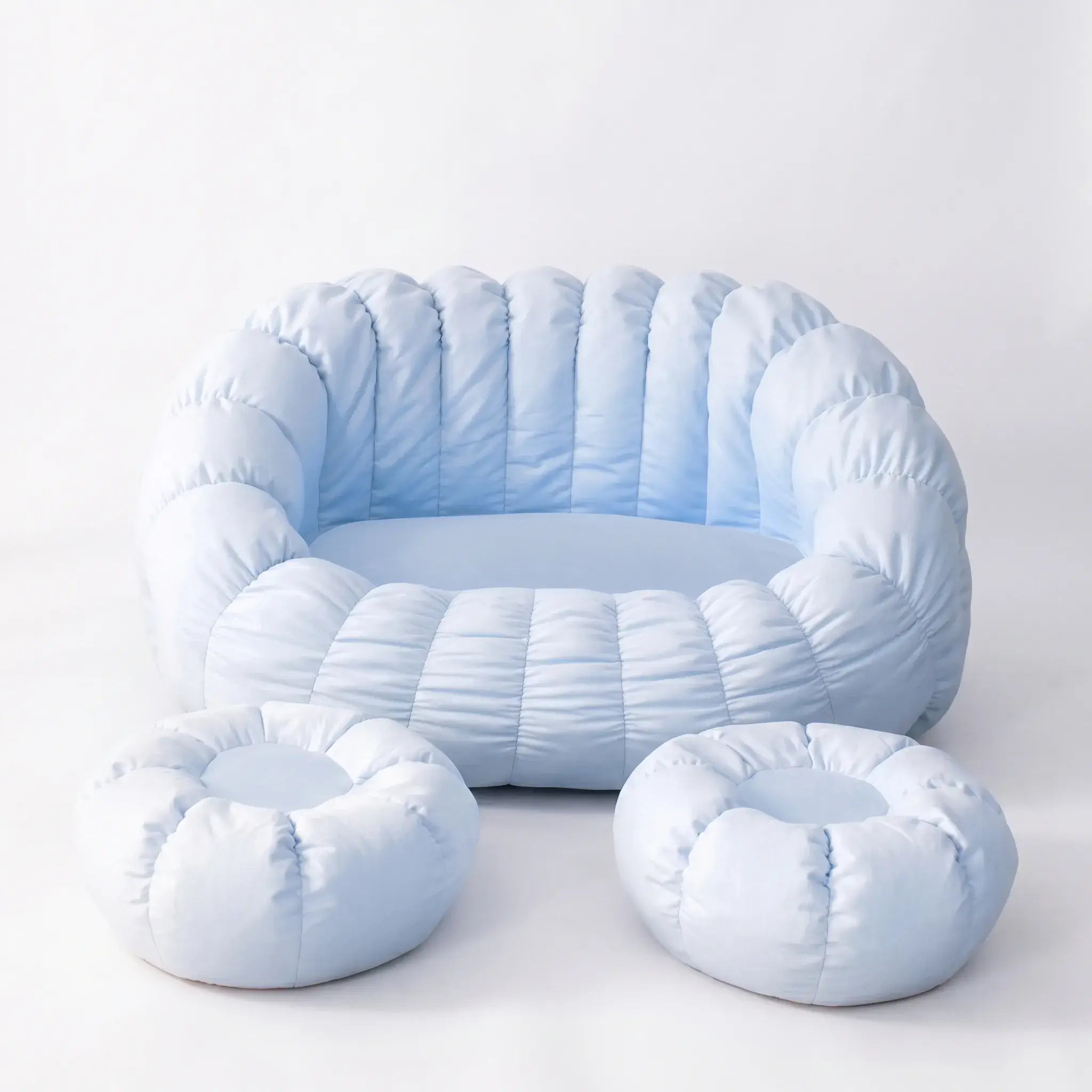 Japandi Cream 2-Person Bean Bag Sofa With Ottomans and Washable Cover