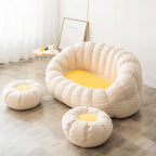 Japandi Cream 2-Person Bean Bag Sofa With Ottomans and Washable Cover