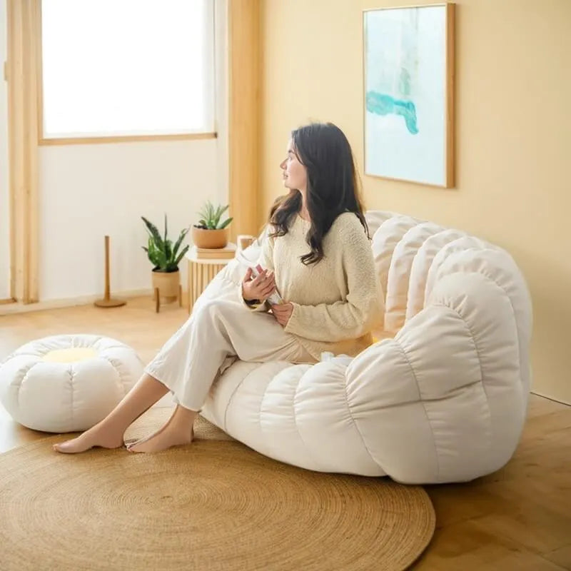 Japandi Cream 2-Person Bean Bag Sofa With Ottomans and Washable Cover Secondary image