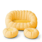 Japandi Cream 2-Person Bean Bag Sofa With Ottomans and Washable Cover
