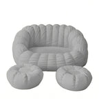 Japandi Cream 2-Person Bean Bag Sofa With Ottomans and Washable Cover