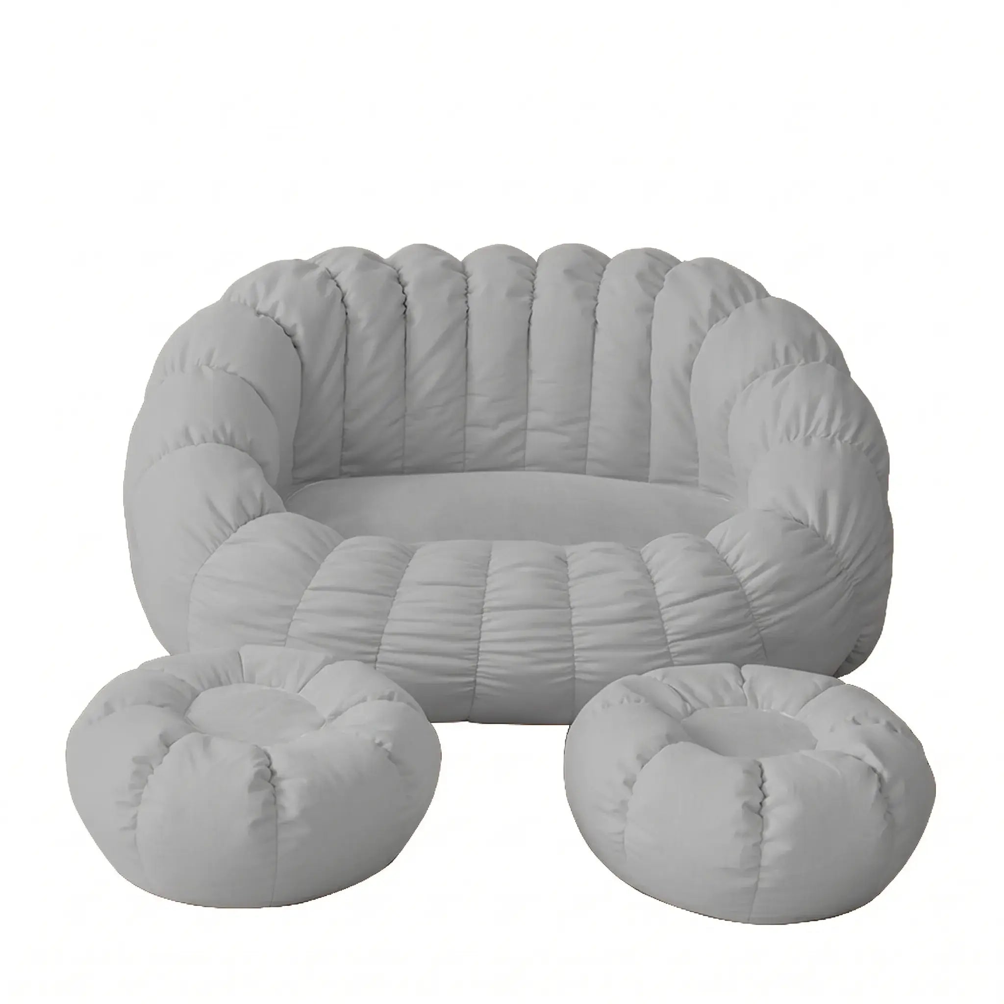 Japandi Cream 2-Person Bean Bag Sofa With Ottomans and Washable Cover
