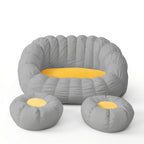 Japandi Cream 2-Person Bean Bag Sofa With Ottomans and Washable Cover