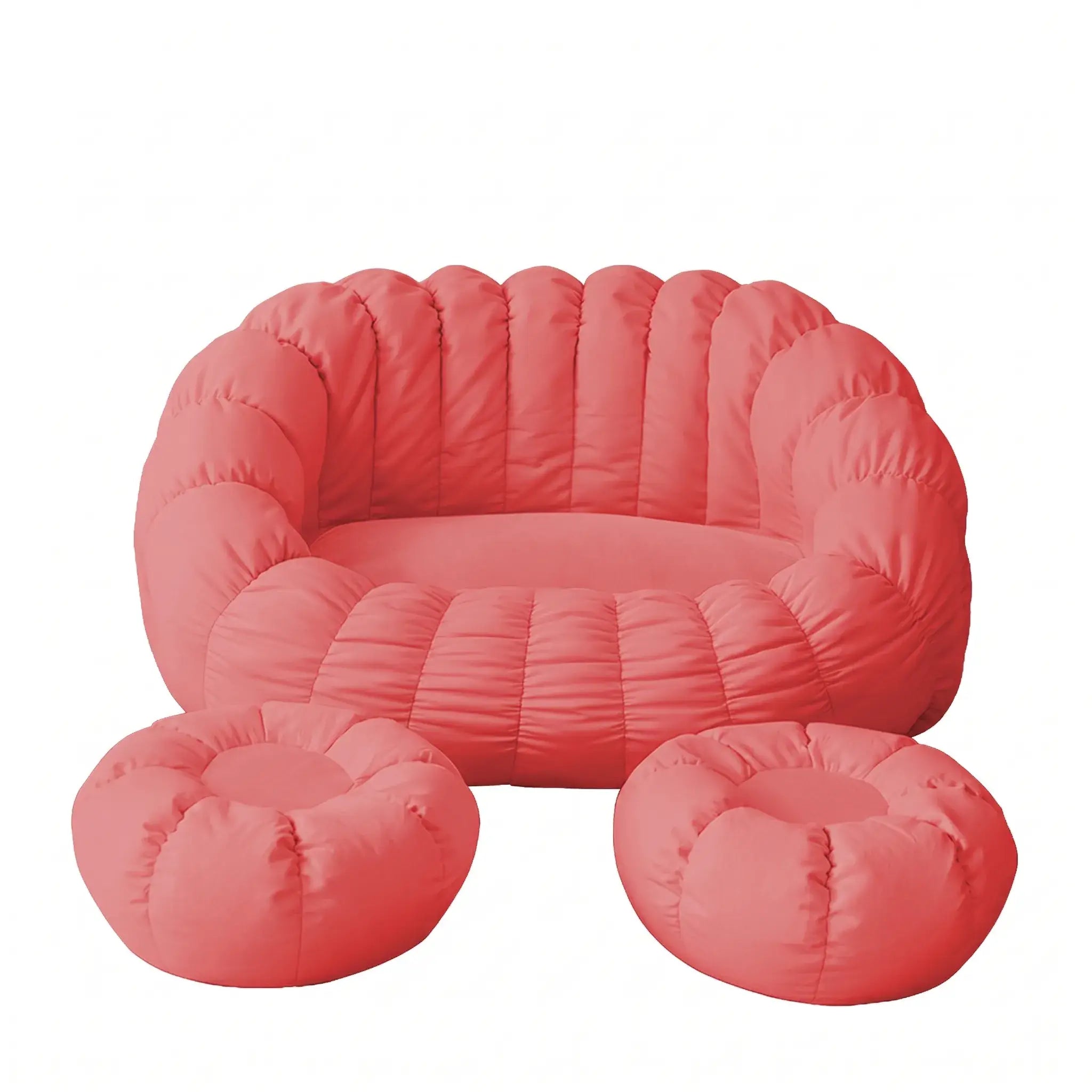 Japandi Cream 2-Person Bean Bag Sofa With Ottomans and Washable Cover