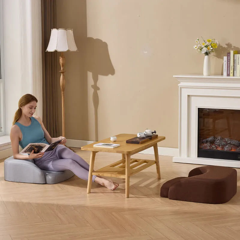 Japandi Floor Meditation Chair, Curved Low Seat with Non-Slip Base