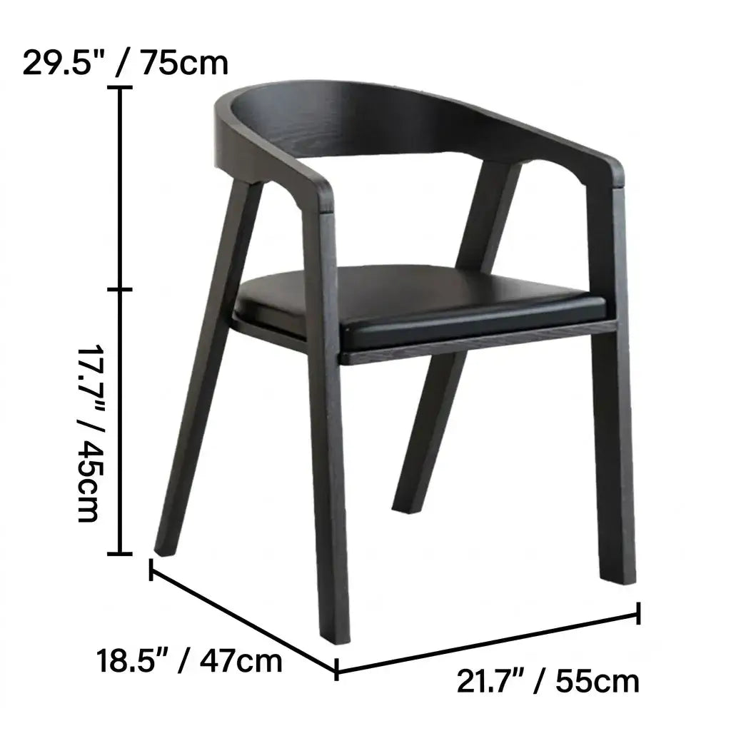 Japandi Matte Black Wooden Chair Series for Dining and Office Dimensions