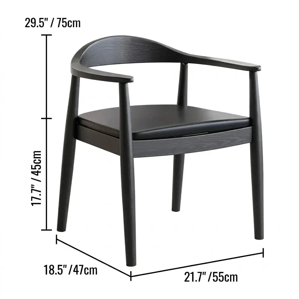 Japandi Matte Black Wooden Chair Series for Dining and Office Dimensions