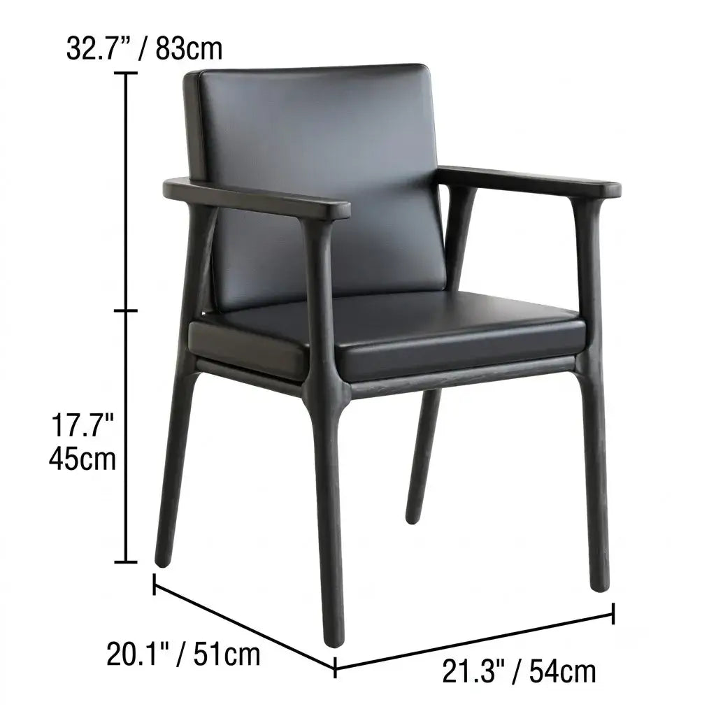 Japandi Matte Black Wooden Chair Series for Dining and Office Dimensions