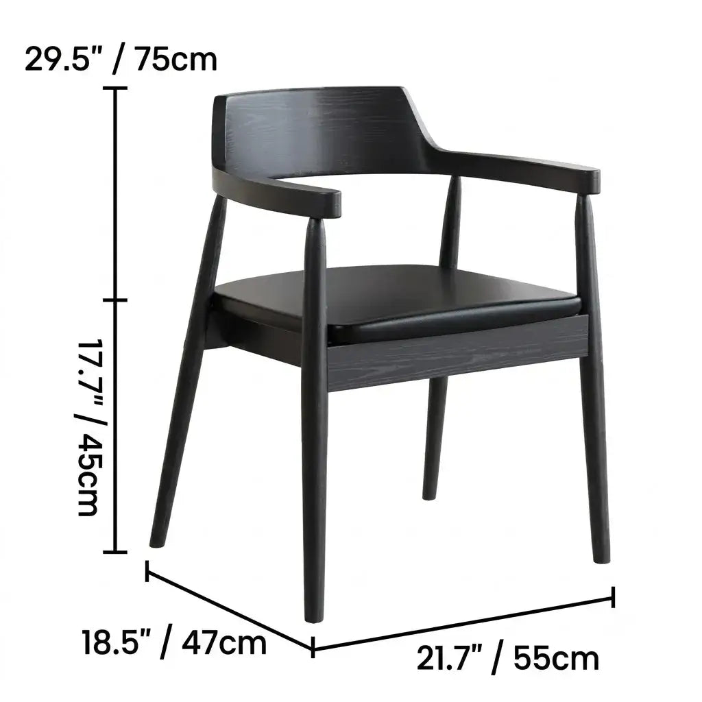 Japandi Matte Black Wooden Chair Series for Dining and Office Dimensions