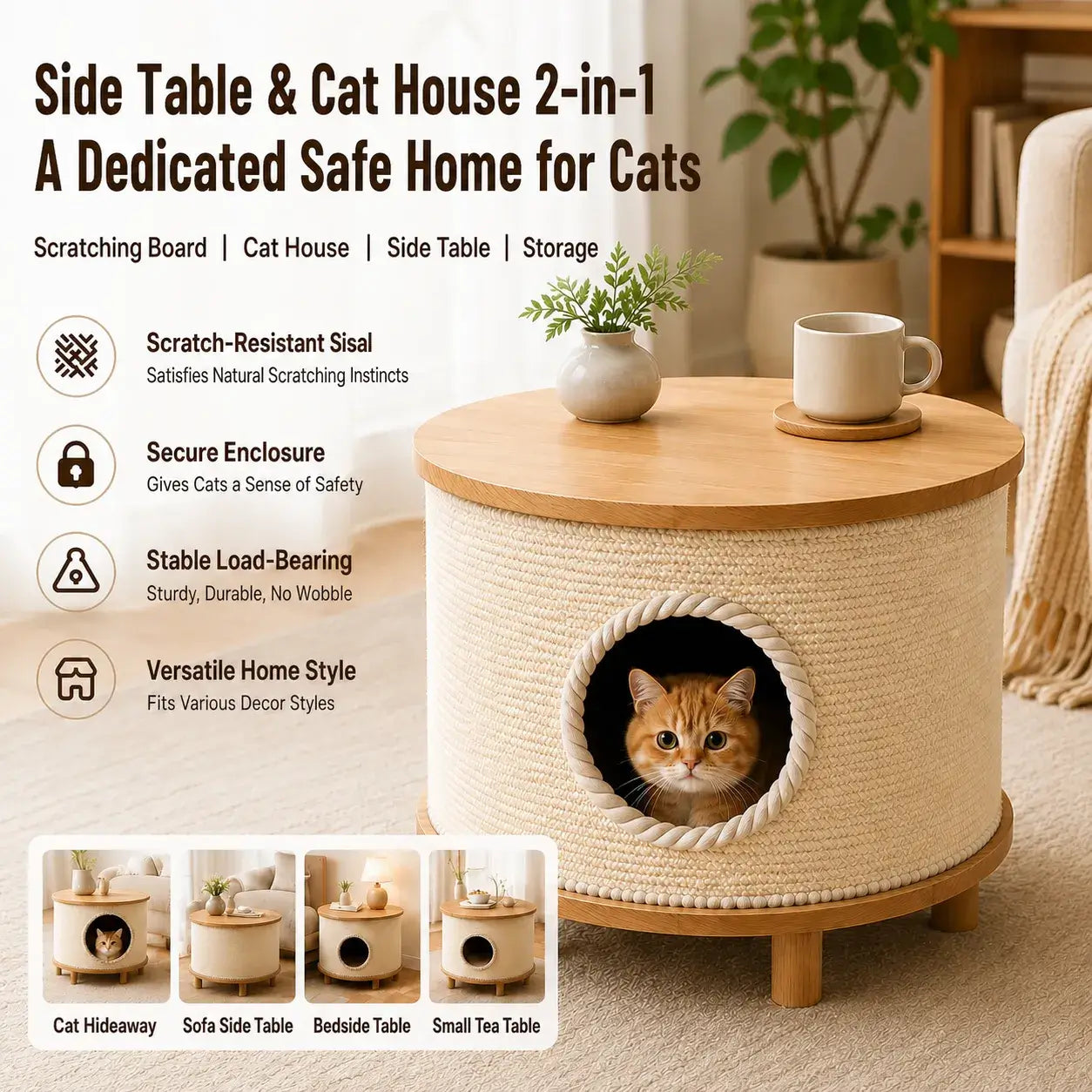 Japandi Multifunctional Pet-Friendly Coffee Table Nightstand Side Table Main Product Image