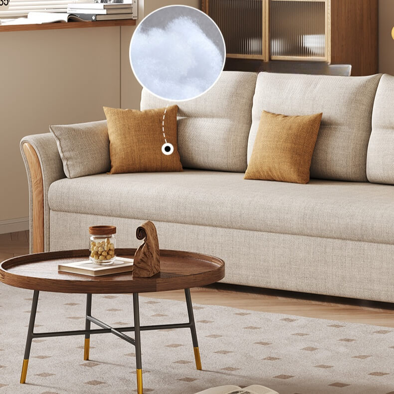 Japandi Pull-Out Sofa Bed with Solid Wood Frame in Cream White