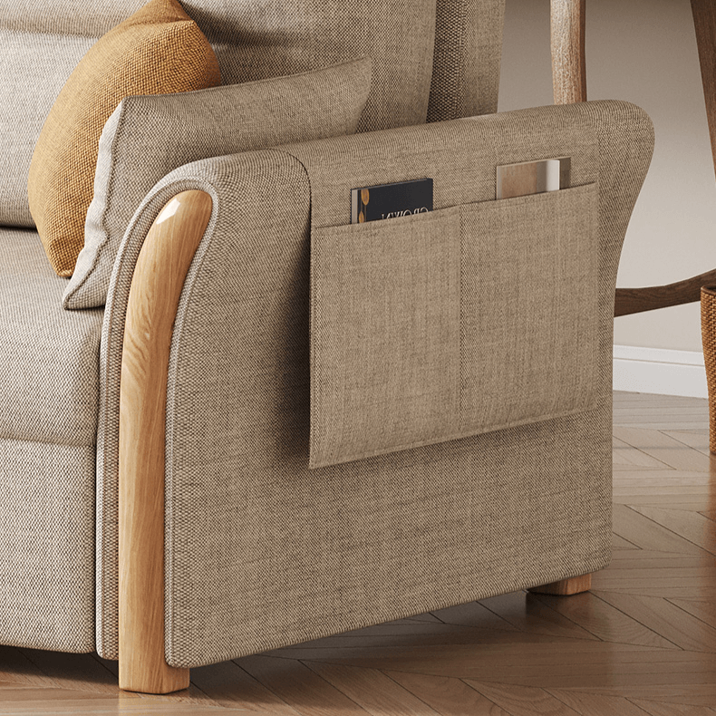 Japandi Pull-Out Sofa Bed with Solid Wood Frame in Cream White