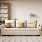 Japandi Pull-Out Sofa Bed with Solid Wood Frame in Cream White