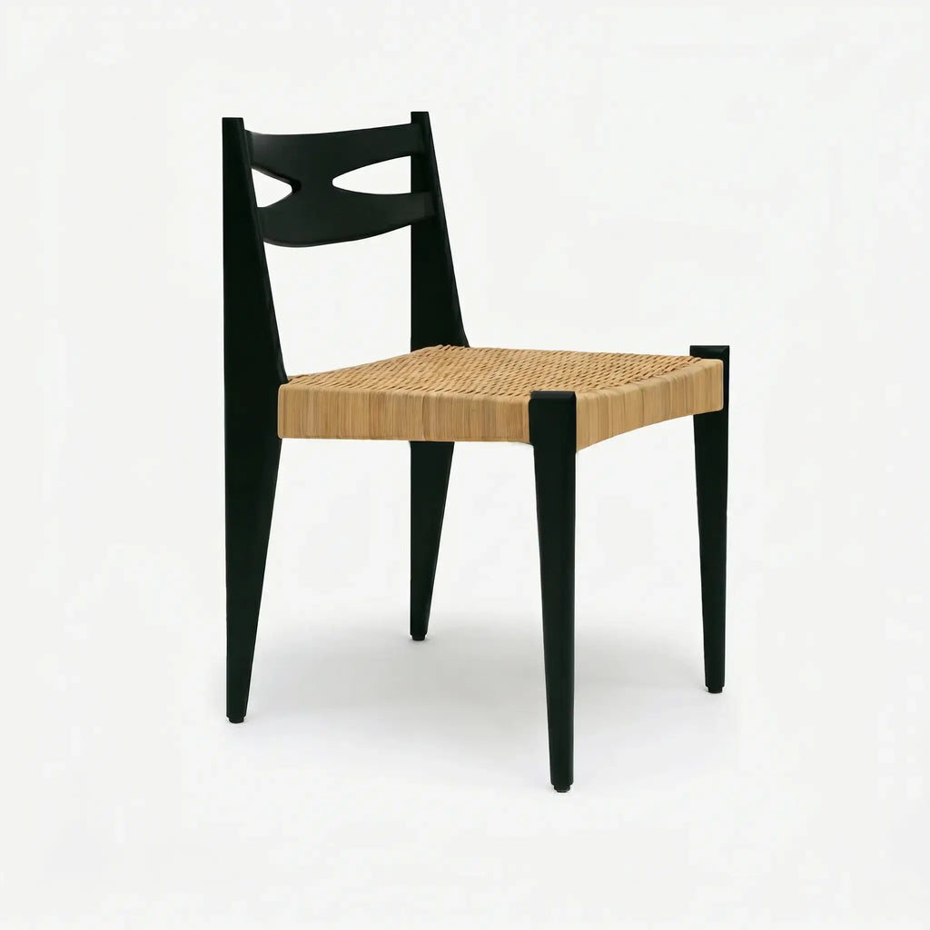 Japandi Rattan Dining Chair with Sculptural Ash Frame and Handwoven Seat