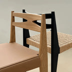 Japandi Rattan Dining Chair with Sculptural Ash Frame and Handwoven Seat