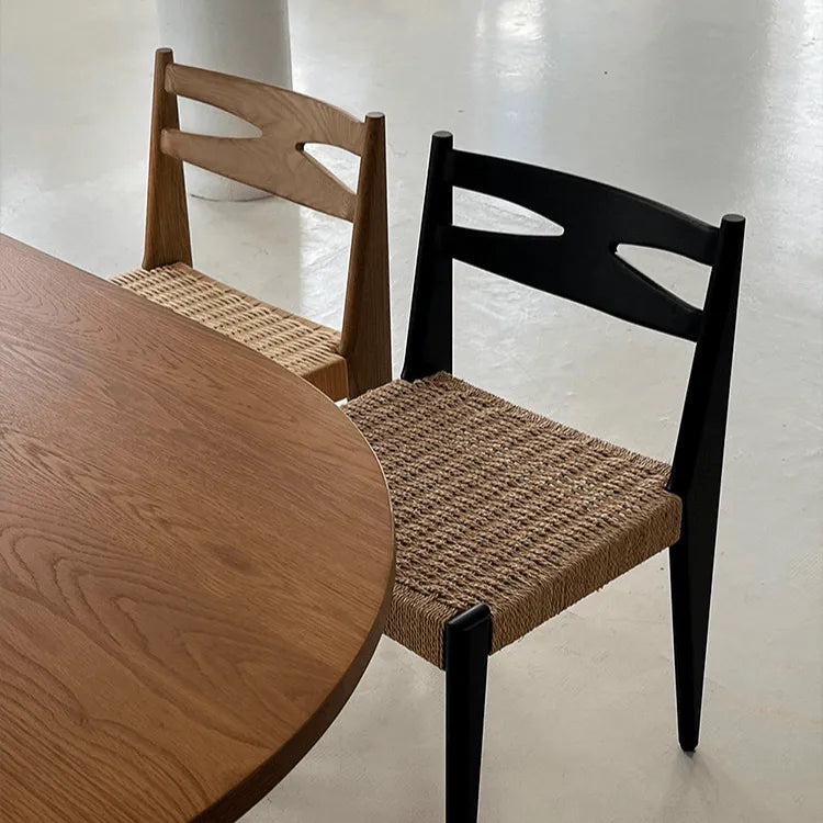 Japandi Rattan Dining Chair with Sculptural Ash Frame and Handwoven Seat