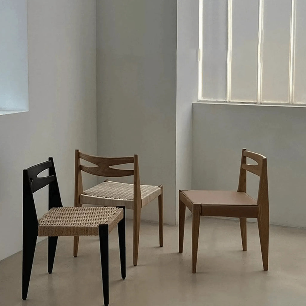 Japandi Rattan Dining Chair with Sculptural Ash Frame and Handwoven Seat