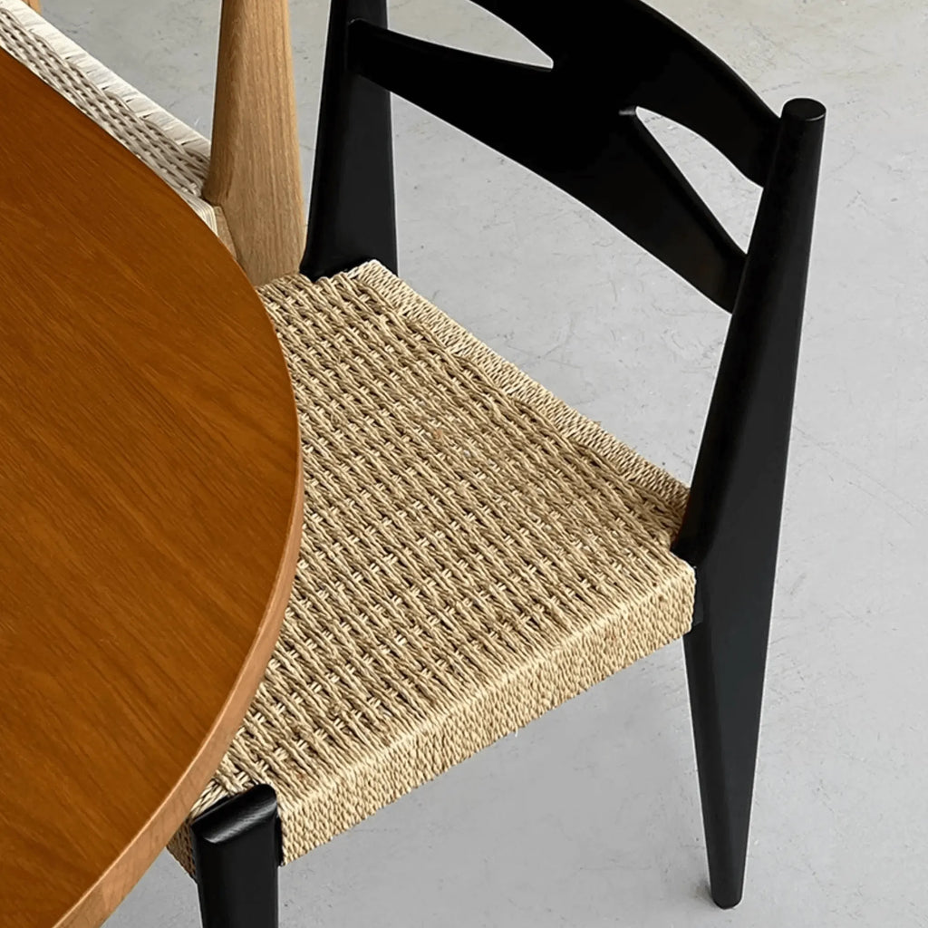 Japandi Rattan Dining Chair with Sculptural Ash Frame and Handwoven Seat