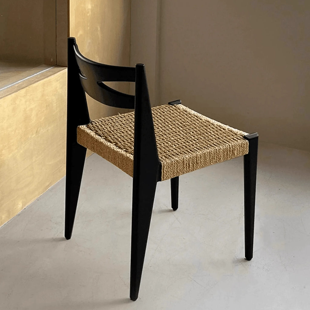 Japandi Rattan Dining Chair with Sculptural Ash Frame and Handwoven Seat