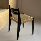 Japandi Rattan Dining Chair with Sculptural Ash Frame and Handwoven Seat