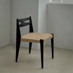 Japandi Rattan Dining Chair with Sculptural Ash Frame and Handwoven Seat