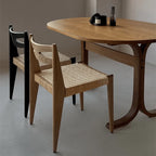 Japandi Rattan Dining Chair with Sculptural Ash Frame and Handwoven Seat