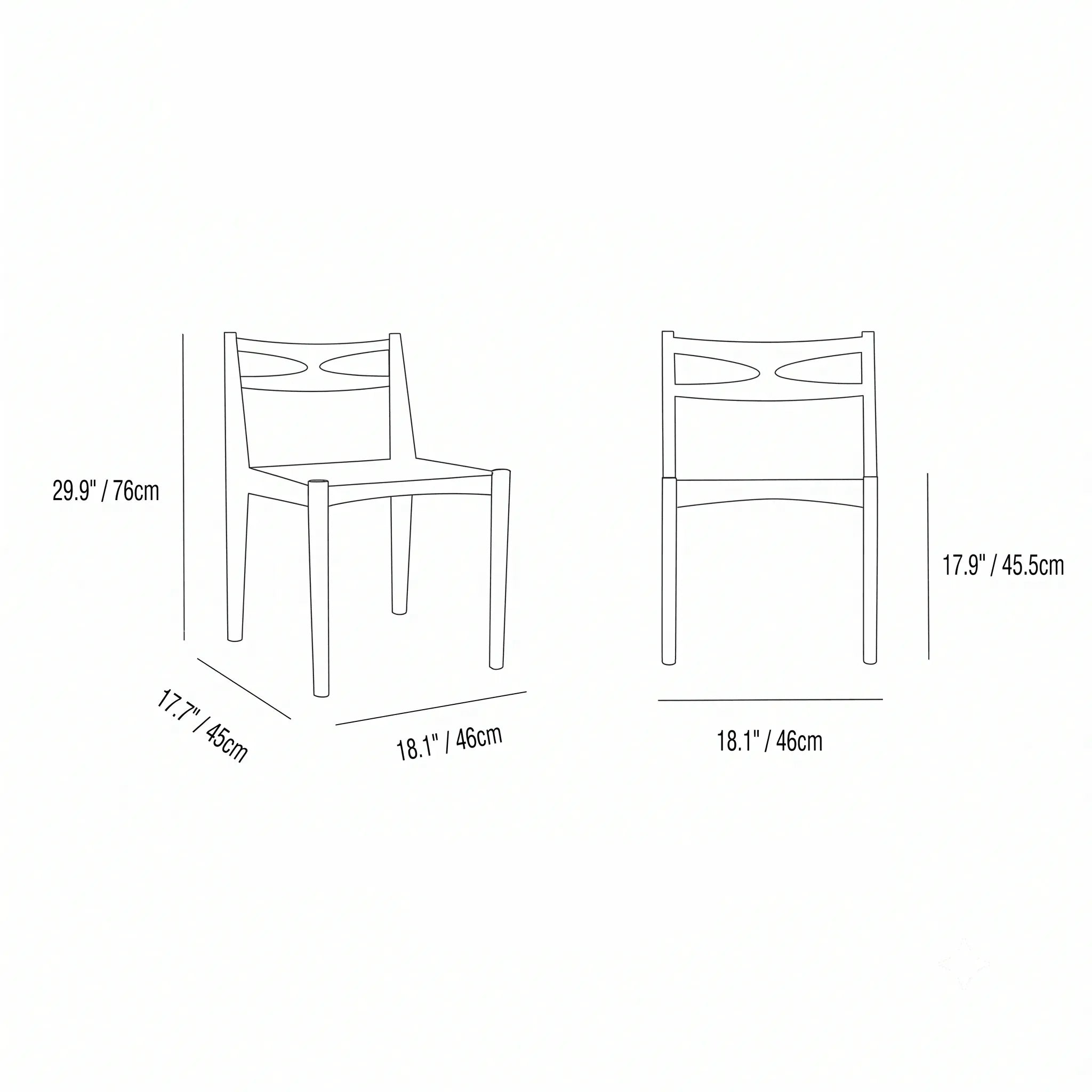 Japandi Rattan Dining Chair with Sculptural Ash Frame and Handwoven Seat Dimensions