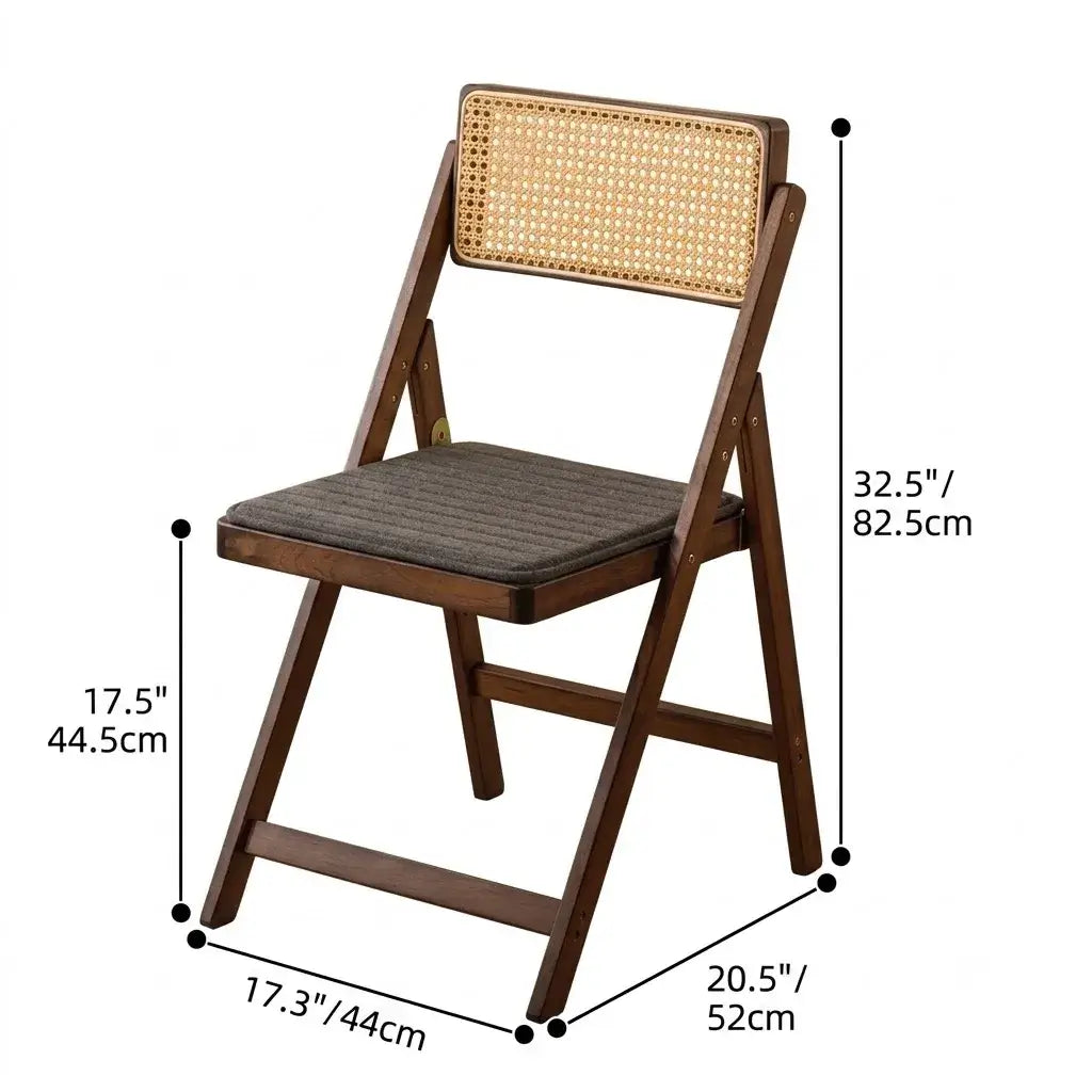 Japandi Rattan Folding Chair in Bamboo Wood, Space-Saving Dining and Reading Seat