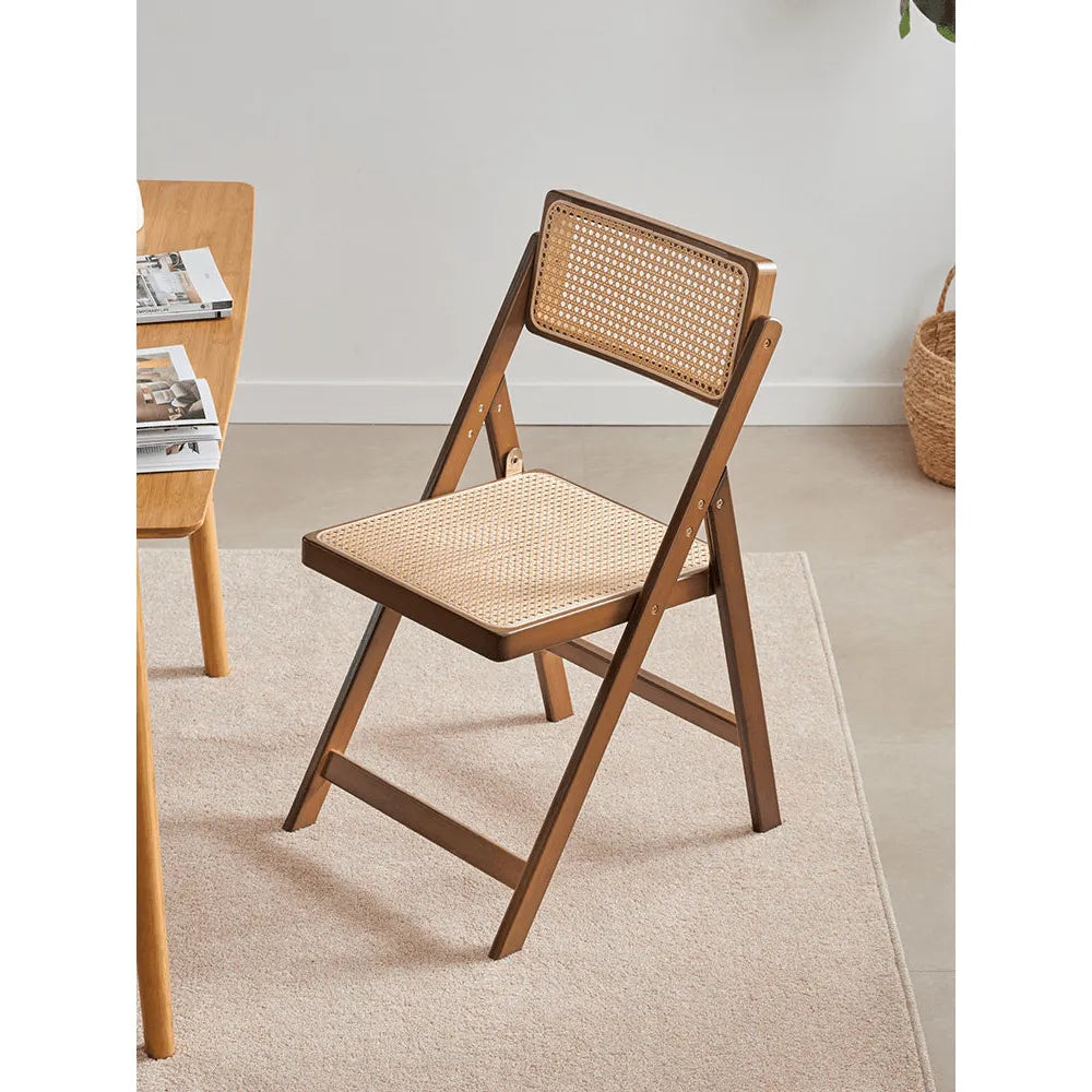 Japandi Rattan Folding Chair in Bamboo Wood, Space-Saving Dining and Reading Seat Main Product Image