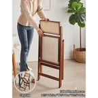 Japandi Rattan Folding Chair in Bamboo Wood, Space-Saving Dining and Reading Seat