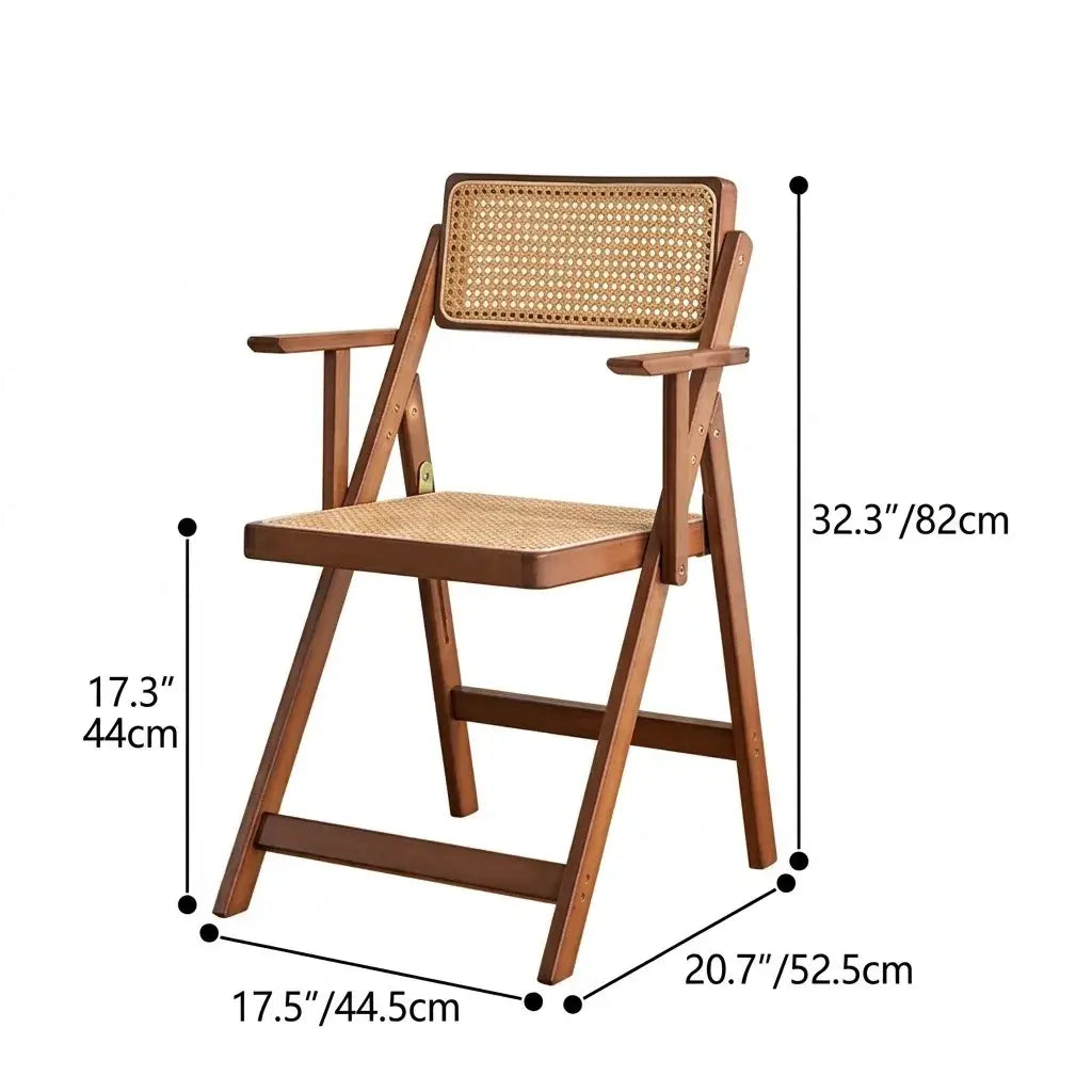 Japandi Rattan Folding Chair in Bamboo Wood, Space-Saving Dining and Reading Seat