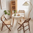 Japandi Rattan Folding Chair in Bamboo Wood, Space-Saving Dining and Reading Seat