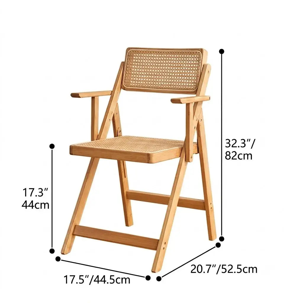 Japandi Rattan Folding Chair in Bamboo Wood, Space-Saving Dining and Reading Seat