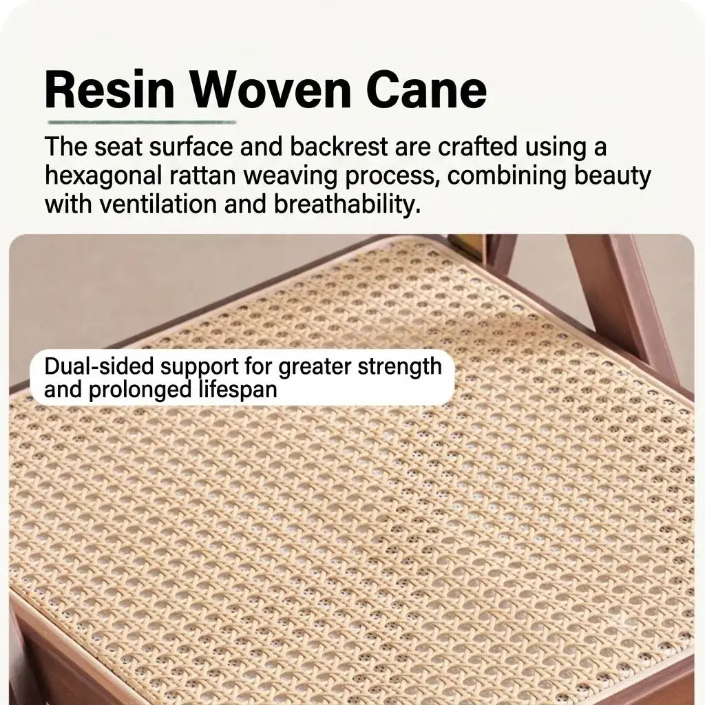 Japandi Rattan Folding Chair in Bamboo Wood, Space-Saving Dining and Reading Seat