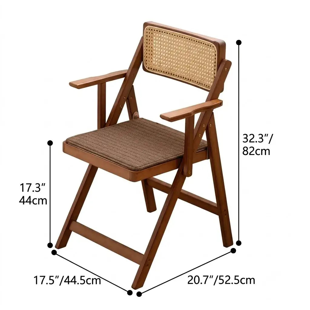 Japandi Rattan Folding Chair in Bamboo Wood, Space-Saving Dining and Reading Seat