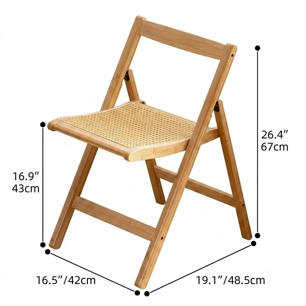 Japandi Rattan Folding Chair in Bamboo Wood, Space-Saving Dining and Reading Seat