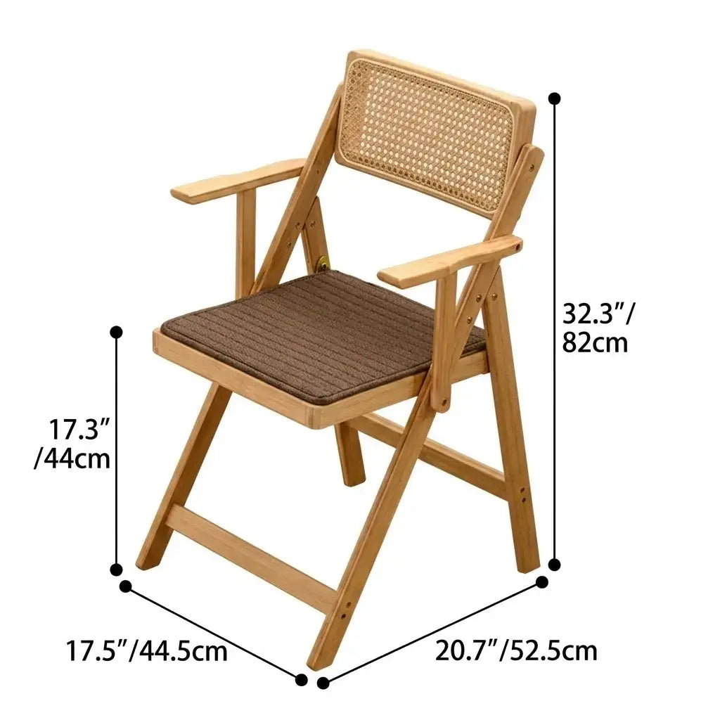 Japandi Rattan Folding Chair in Bamboo Wood, Space-Saving Dining and Reading Seat