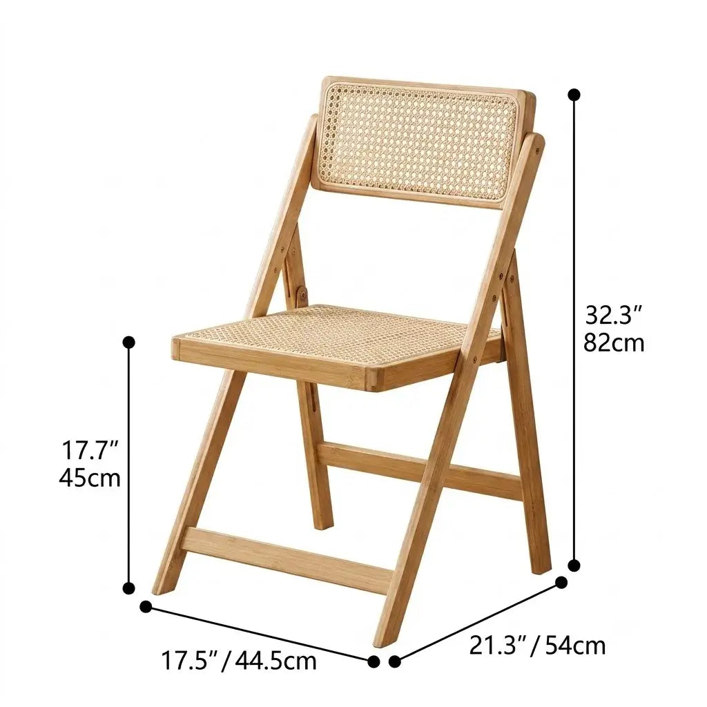Japandi Rattan Folding Chair in Bamboo Wood, Space-Saving Dining and Reading Seat