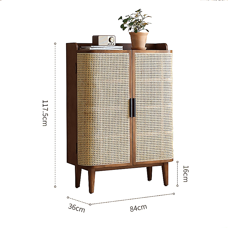 Japandi Rattan Shoe Cabinet With 2 Doors & 5 Shelves