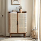 Japandi Rattan Shoe Cabinet With 2 Doors & 5 Shelves
