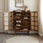 Japandi Rattan Shoe Cabinet With 2 Doors & 5 Shelves