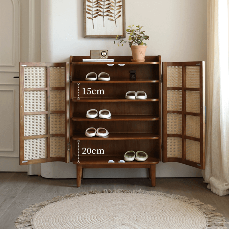 Japandi Rattan Shoe Cabinet With 2 Doors & 5 Shelves