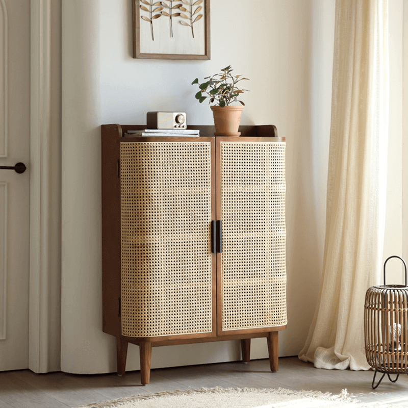 ラタン Japandi Rattan Shoe Cabinet With 2 Doors & 5 Shelves – cocochairs