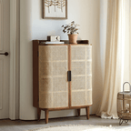 Japandi Rattan Shoe Cabinet With 2 Doors & 5 Shelves Main Product Image