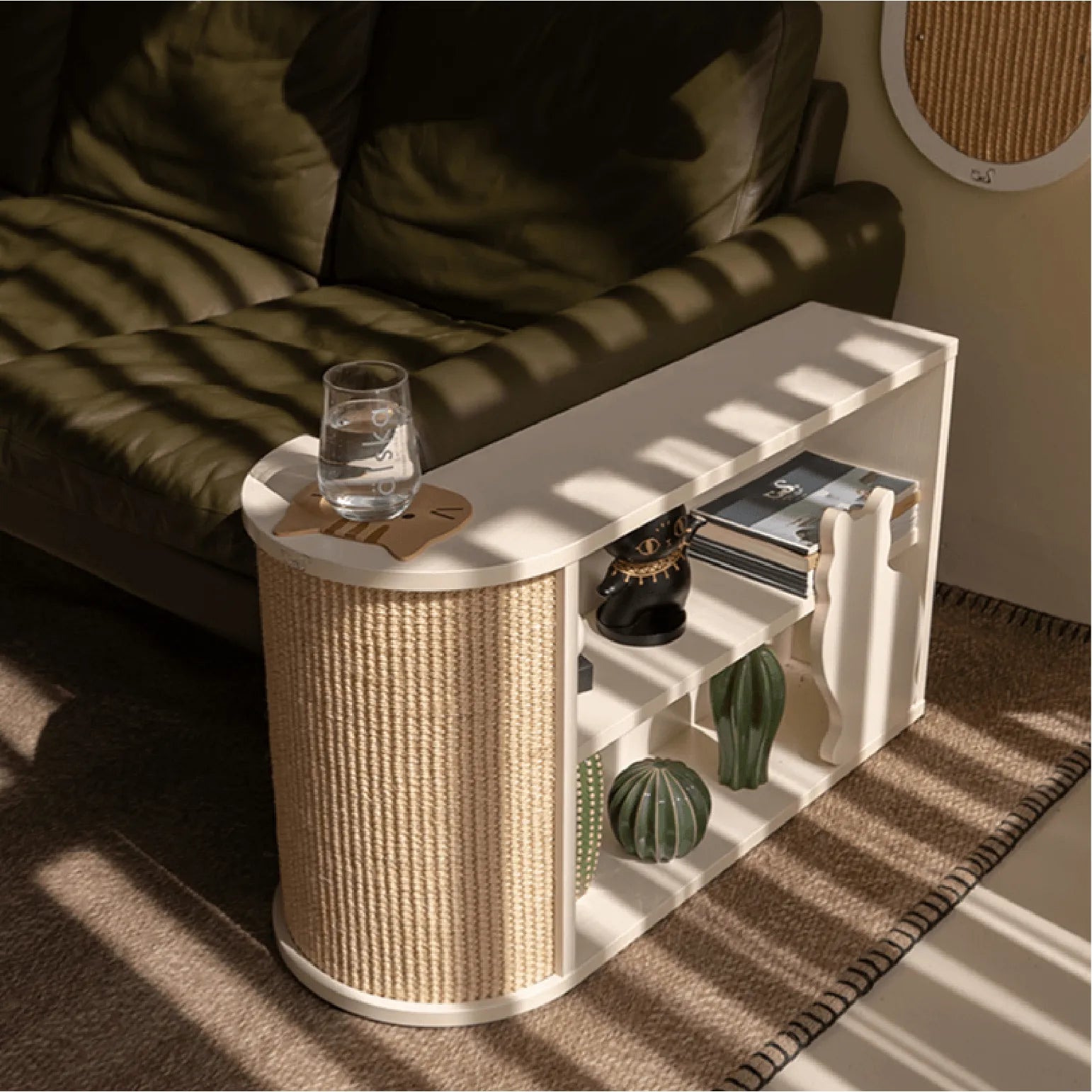 Japandi Sisal Cat Scratcher Side Table With Tiered Storage