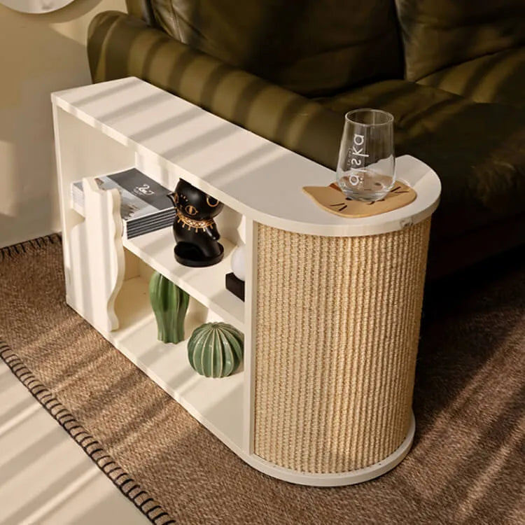 Japandi Sisal Cat Scratcher Side Table With Tiered Storage
