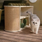 Japandi Sisal Cat Scratcher Side Table With Tiered Storage
