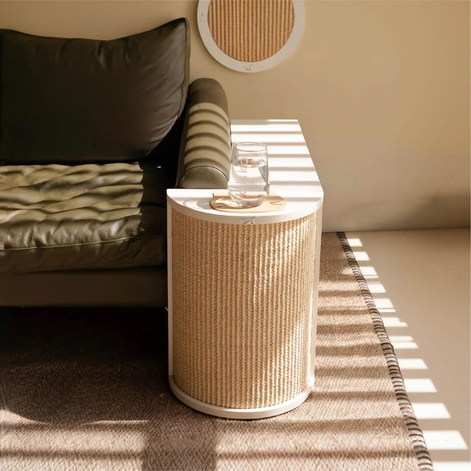 Japandi Sisal Cat Scratcher Side Table With Tiered Storage