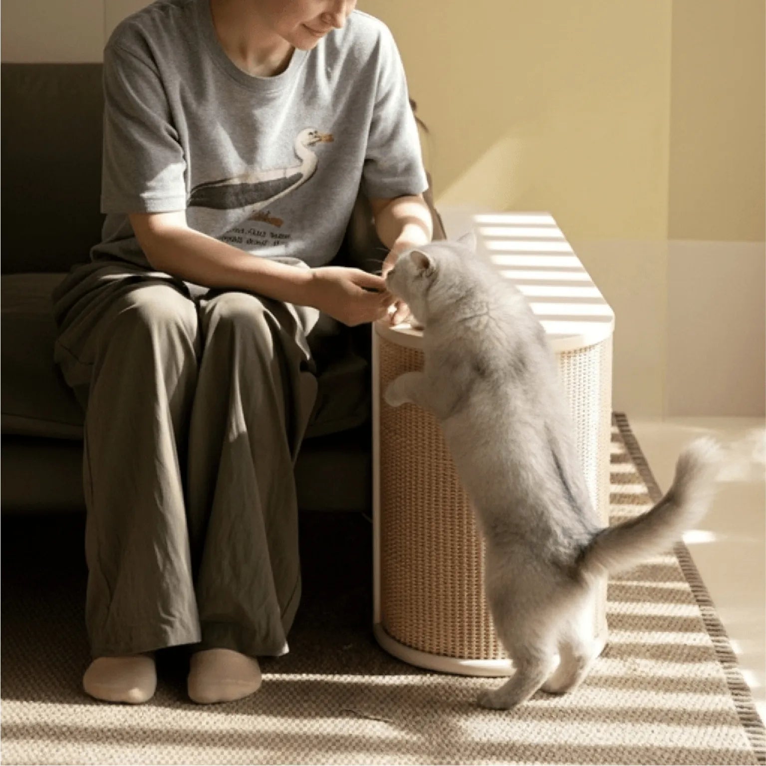Japandi Sisal Cat Scratcher Side Table With Tiered Storage