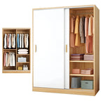 Japandi Sliding Door Wardrobe Armoire with Shelves and Hanging Rail
